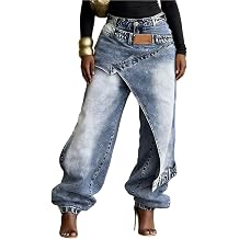Women's Y2k Baggy Pants Barrel Wide Leg Jeans High Waist Ripped Patched Denim Pants Retro Boyfriend Trousers