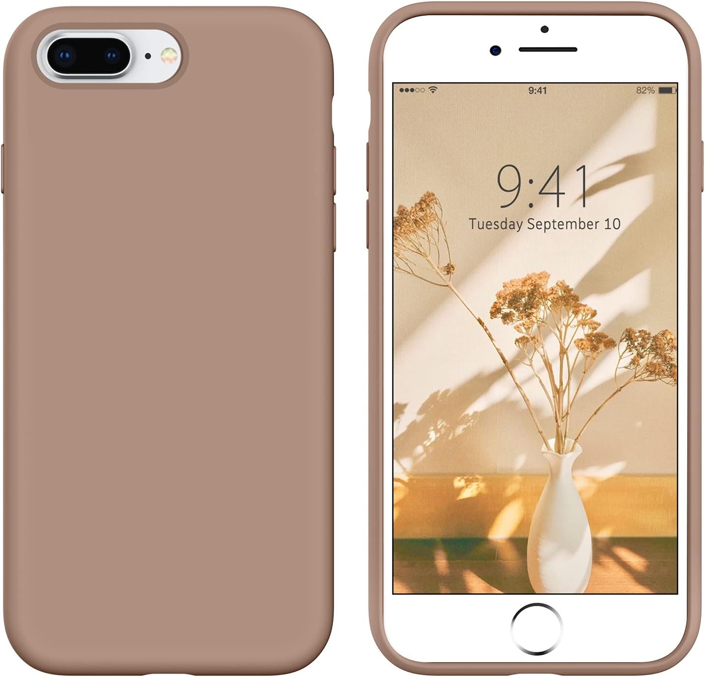 GUAGUA Compatible with iPhone 8 Plus Case iPhone 7 Plus Case Liquid Silicone Soft Gel Rubber Slim Thin Microfiber Lining Cushion Cover Shockproof Protective Case for iPhone 8 Plus /7 Plus, Brown