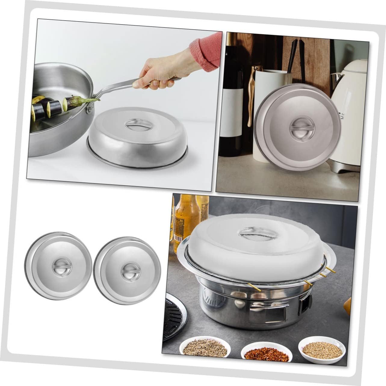 Mikinona Stainless Steel Steak Cover 9.45 Inch Pot Lid for Grilling Steaming Food Protective Cover for Home Kitchen Bbq and Restaurant Use