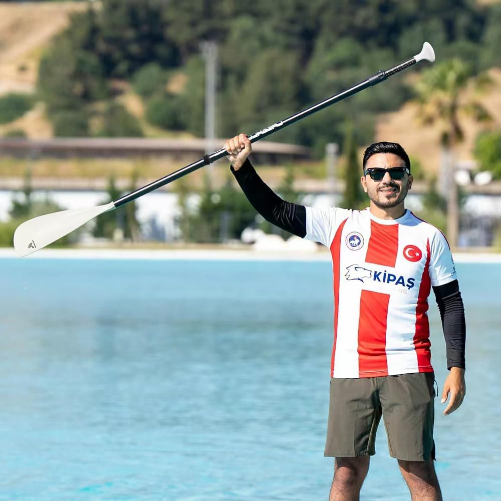 CHEERLONG SUP Paddle, Adjustable Length 63-86 inches, Black Fiberglass Grip, White Nylon Blades, Adjustable to a Comfortable Position, is a Perfect SUP Paddle