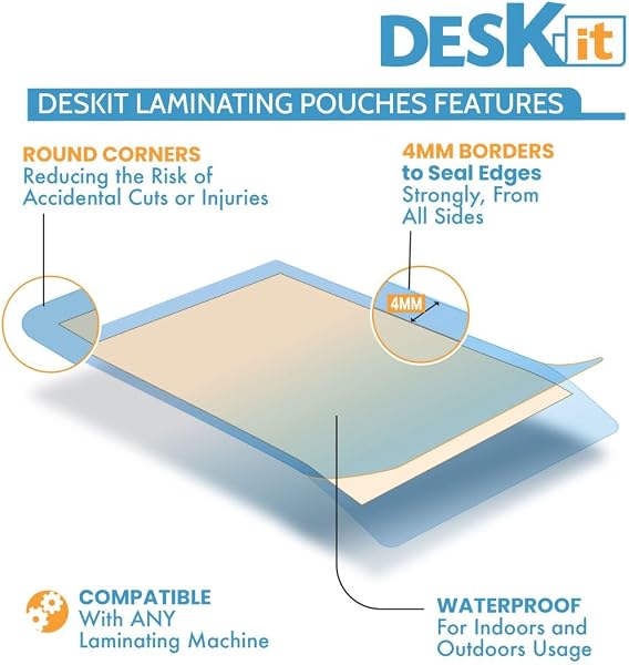 Deskit Laminating Pouches A4, Glossy, 120 Sheets, 100 Microns - Clear and Durable Presentations - Flexible Rigidity for Everyday Use - 2