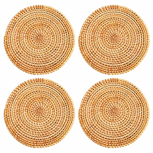 Gfryerty 4 StüCk Rattan Untersetzer für Hot Dishes Isolierte Hot Pads, Langlebiger Topflappen für Tisch, Hitze BesttNdige Matten für die KüChe Cover