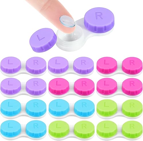 Paquete de 12 fundas coloridas para lentes de contacto, contenedor a granel, kit de almacenamiento de remojo (4 colores)