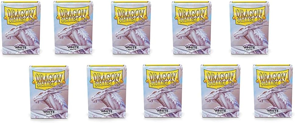 10 Packs Dragon Shield Matte White Standard Size 100 ct Card Sleeves Display Case