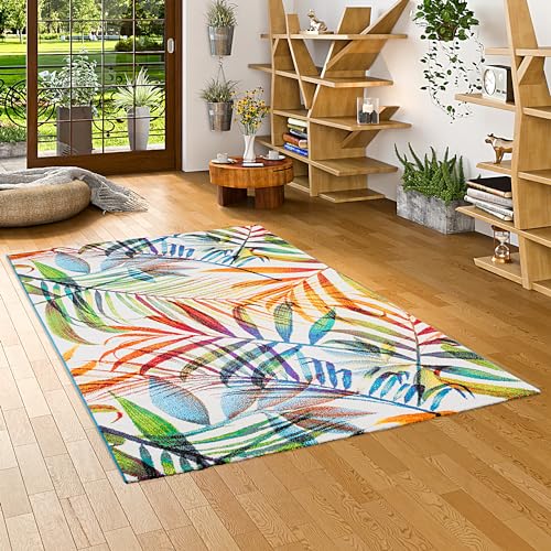 Tapis branchage multicolore Pergamon Faro au design tropical moderne unique