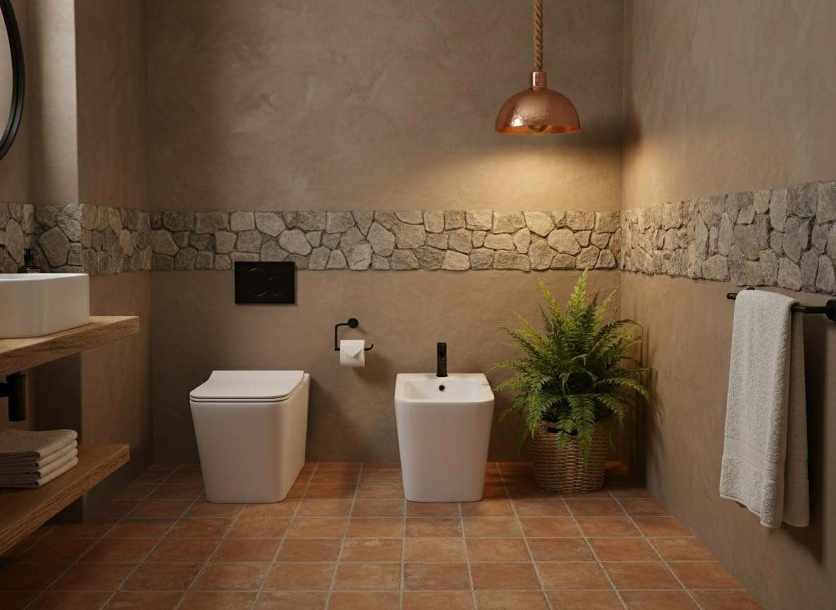 Coppia di Sanitari Modello Edge Rimless - Senza brida - Filo muro a terra bianco con coprivaso soft close, design squadrato
