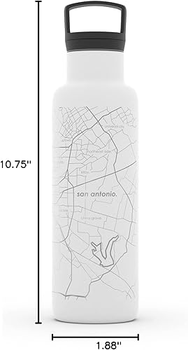 Miniatura 827 de Well Told Botella de agua aislada con mapa Chicago Illinois, grabado de acero inoxidable (21 onzas, gris muelle) botella aislada de mapa