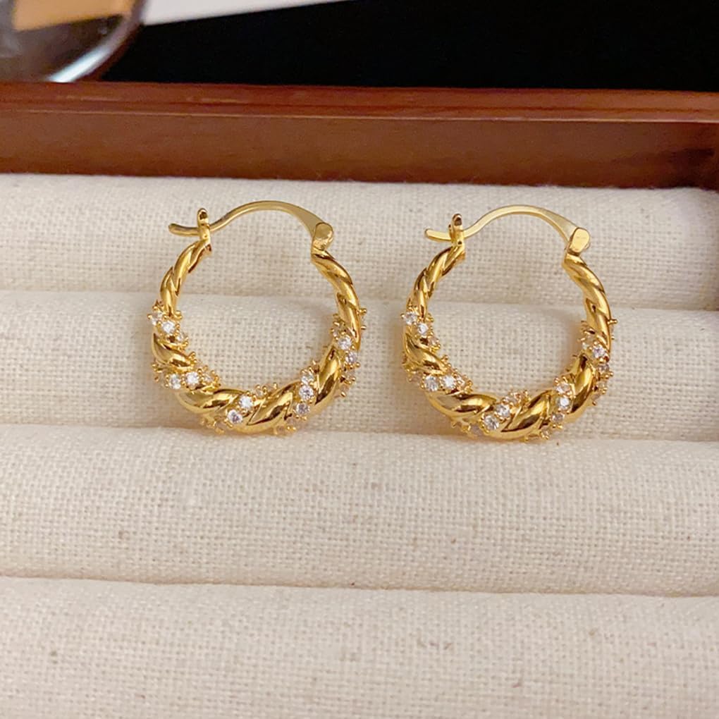 Gold Plated Large Hoop Earrings for Women,Shining Silver Rhinestone Geometric Statement Dangle Earrings,Fashion Daily Anniversary Jewelry Gifts - Image 5
