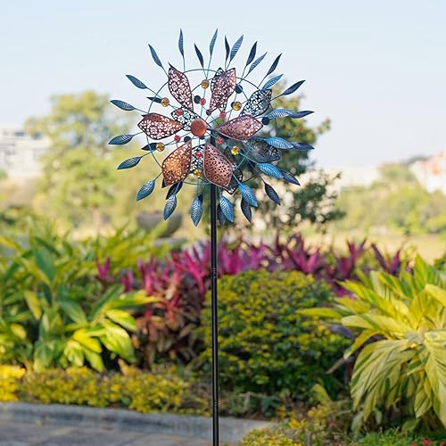 Vista 17 de Stargarden Molinillos de viento para exteriores, molinillos de viento cinéticos grandes de metal con estaca de metal estable, esculturas de viento