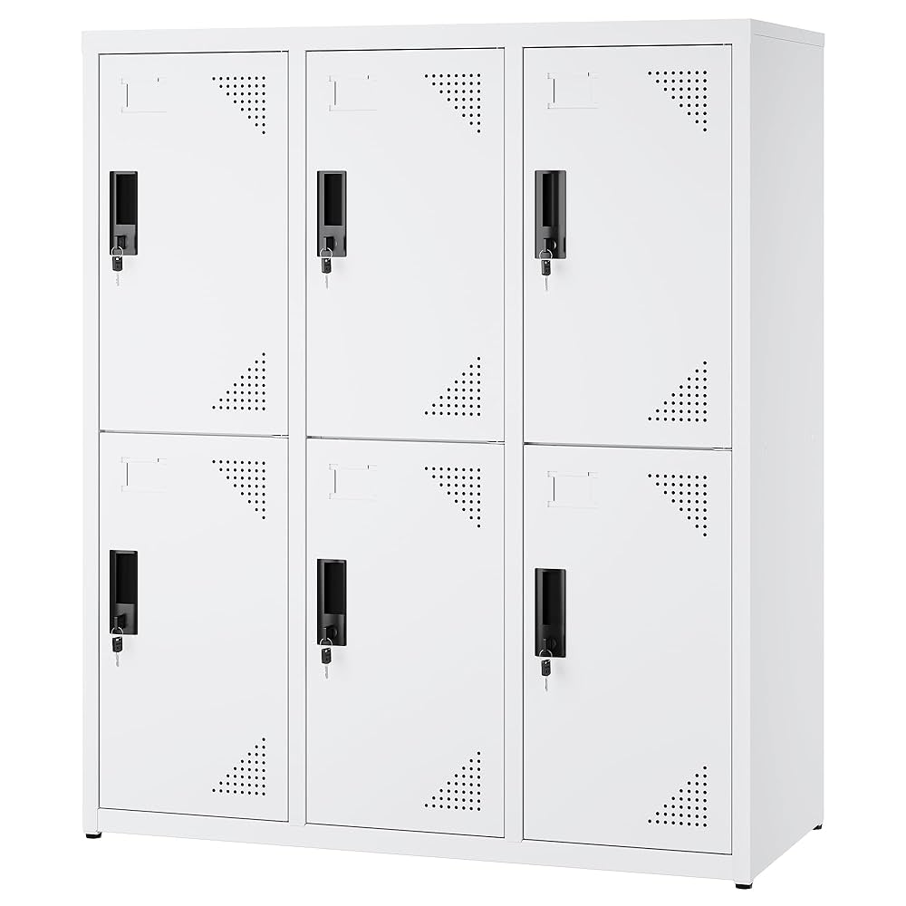 6人用 ホワイト スチールロッカー 鍵付き