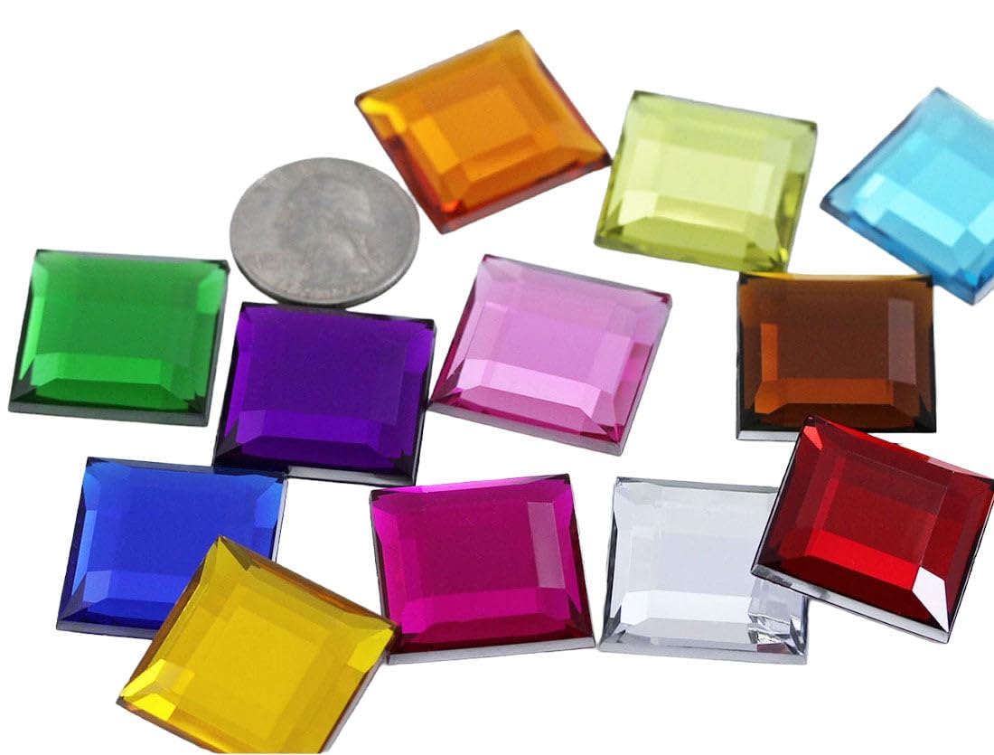 Allstarco Assorted Colors 24Mm Flat Back Acrylic Square Gems Rhinestones Cosplay Costume Embelishments - 60 Pieces (Assorted Colors)