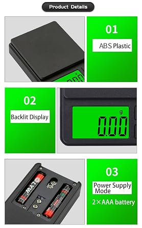 Digital Pocket Scale 1000g x 0.01g Weigh Gram Scale, Mini Scale, Digital Grams Scale, Food Scale, Jewelry Scale, Kitchen Scale with Backlit LCD, 7 Units Tare, Battery Included, Black