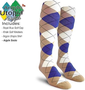 Argyle Utopia Outfit - Mens WWWW: Khaki Royal Blue and White Complete Golf Outfit - Waist Size 26 - Shirt Size X-Large