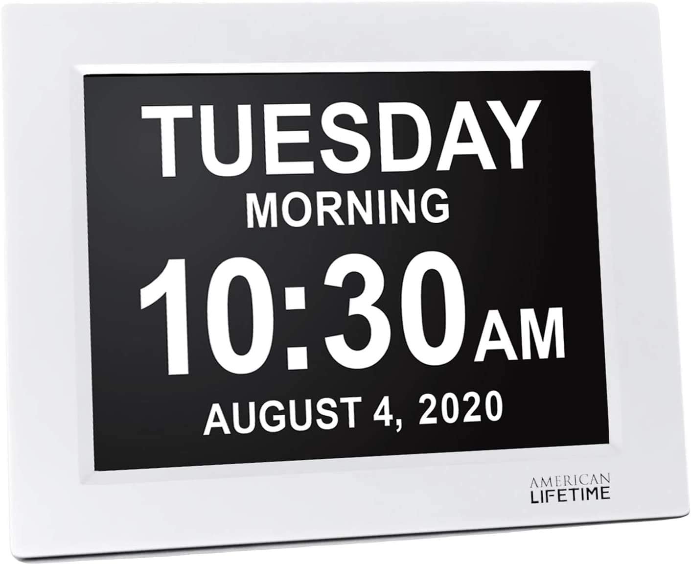 American Lifetime, Newest Version, Day Clock Extra Large Impaired Vision Digital Clock with Battery Backup and 5 Alarm Options Great Gift Ideas, 2 Pack White