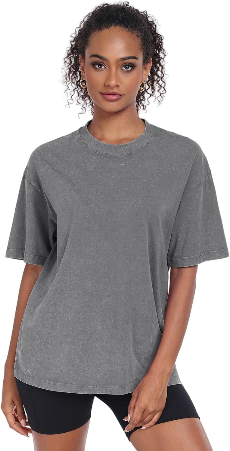 Womens Vintage Oversized T Shirts Acid Washed Baggy Cotton Tee Workout Gym Shirts Boyfriend Short Sleeve Tops - Image 4