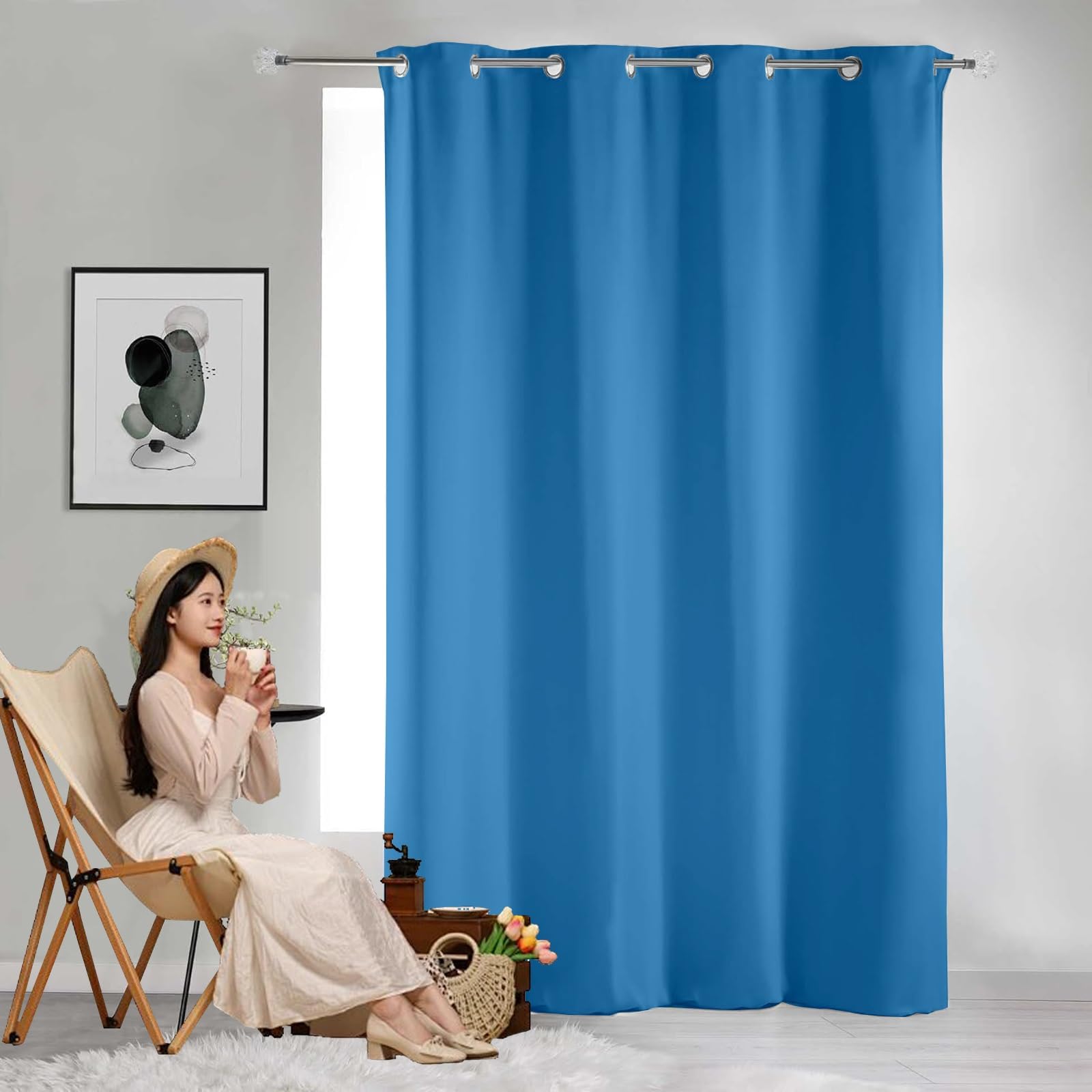 GAIFNAG Pencil Pleat Blackout Curtains 160 x 150 cm Thermal Insulated Solid Eyelet Curtains, Facile da Installare Dim Out Curtains, Room-Eyelet Curtain for Bedroom and Living Room, Sky Blue — image 1