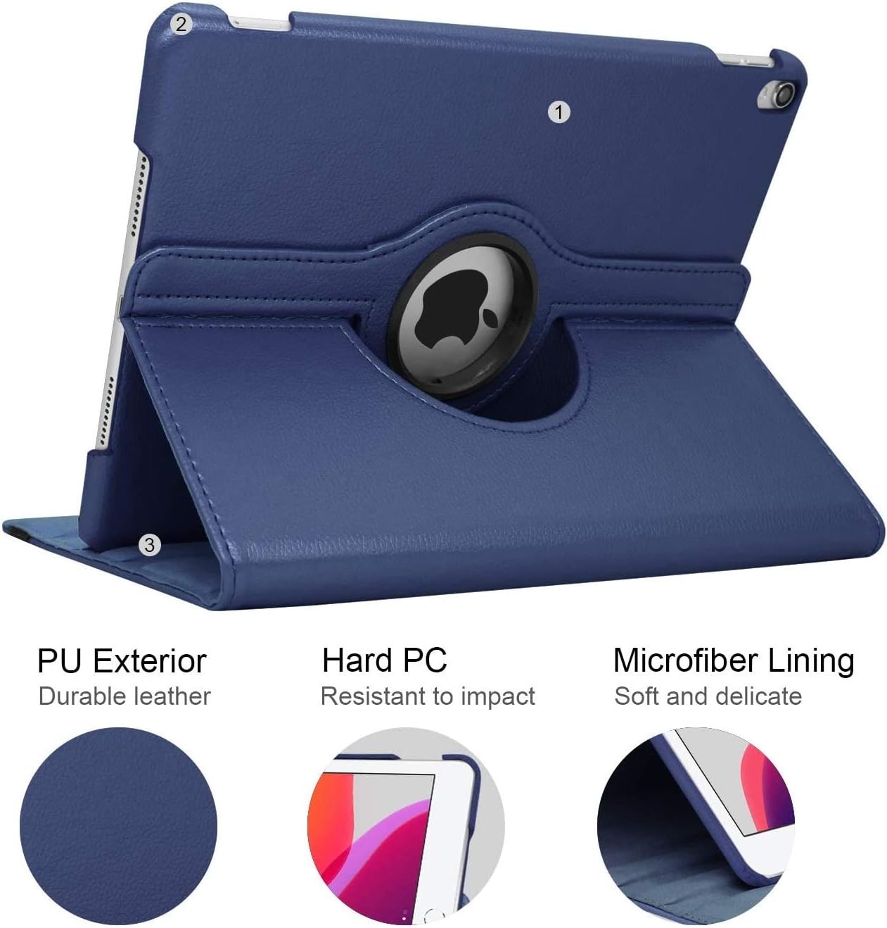 New iPad Air 3 Case 2019(3rd Gen)/iPad Pro 10.5 2017 Case,360 Degree Rotating Stand Smart Cover with Auto Wake Up/Sleep Feature for Apple iPad 10.5" Case (A2152/A2123/A2153/A2154 / A1701/A1709)(Navy)