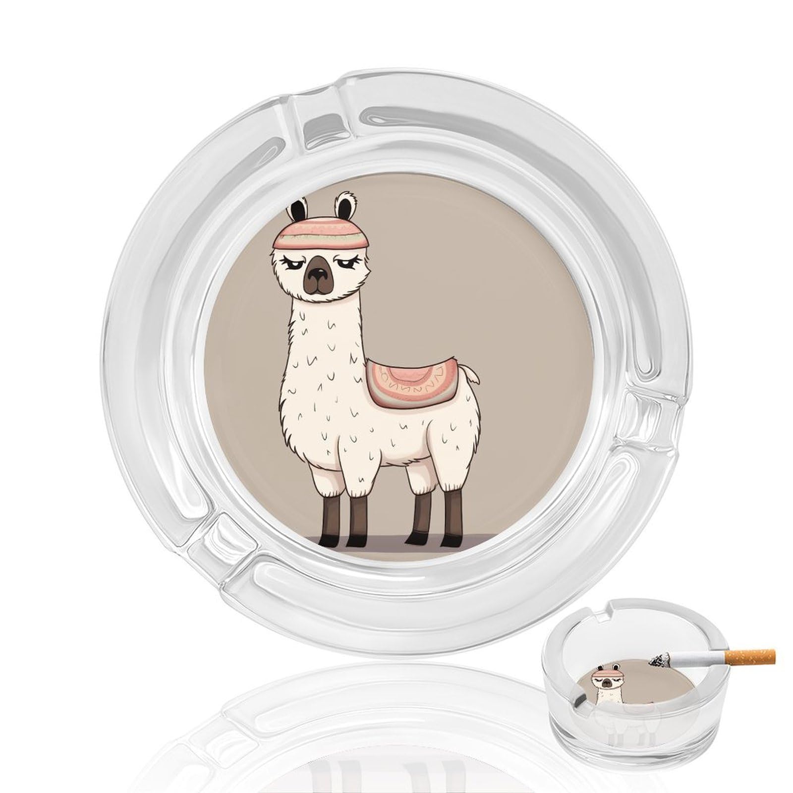 No Drama Llama Ashtray, Modern Crystal Glass Ash Tray Cigarettes Ashtray Holder Home Office Desktop Tabletop Decoration,Crystal Clear (4.8")