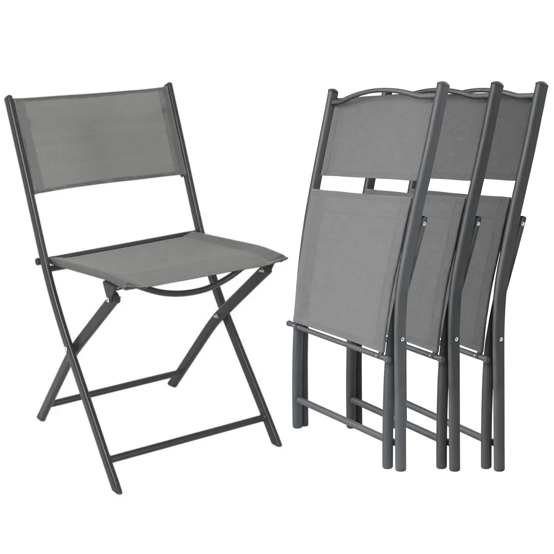 Set 4 Sedie Pieghevoli Salvaspazio da Giardino in Metallo e Textilene, Sedie da Esterno Resistenti a Sole e Pioggia, per Balcone Terrazzo Veranda Patio, Portata 120 kg (Antracite)