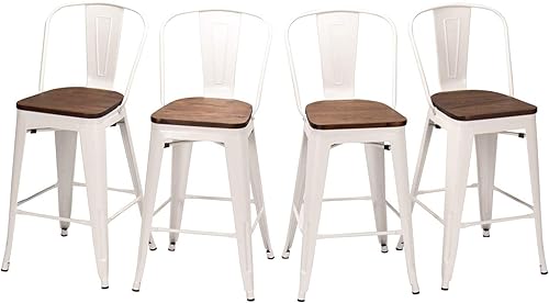 Miniatura 19 de HAOBO Home Taburetes de bar de 30 pulgadas de respaldo alto con asiento de madera [juego de 4] taburetes de bar de altura de mostrador, negro mate