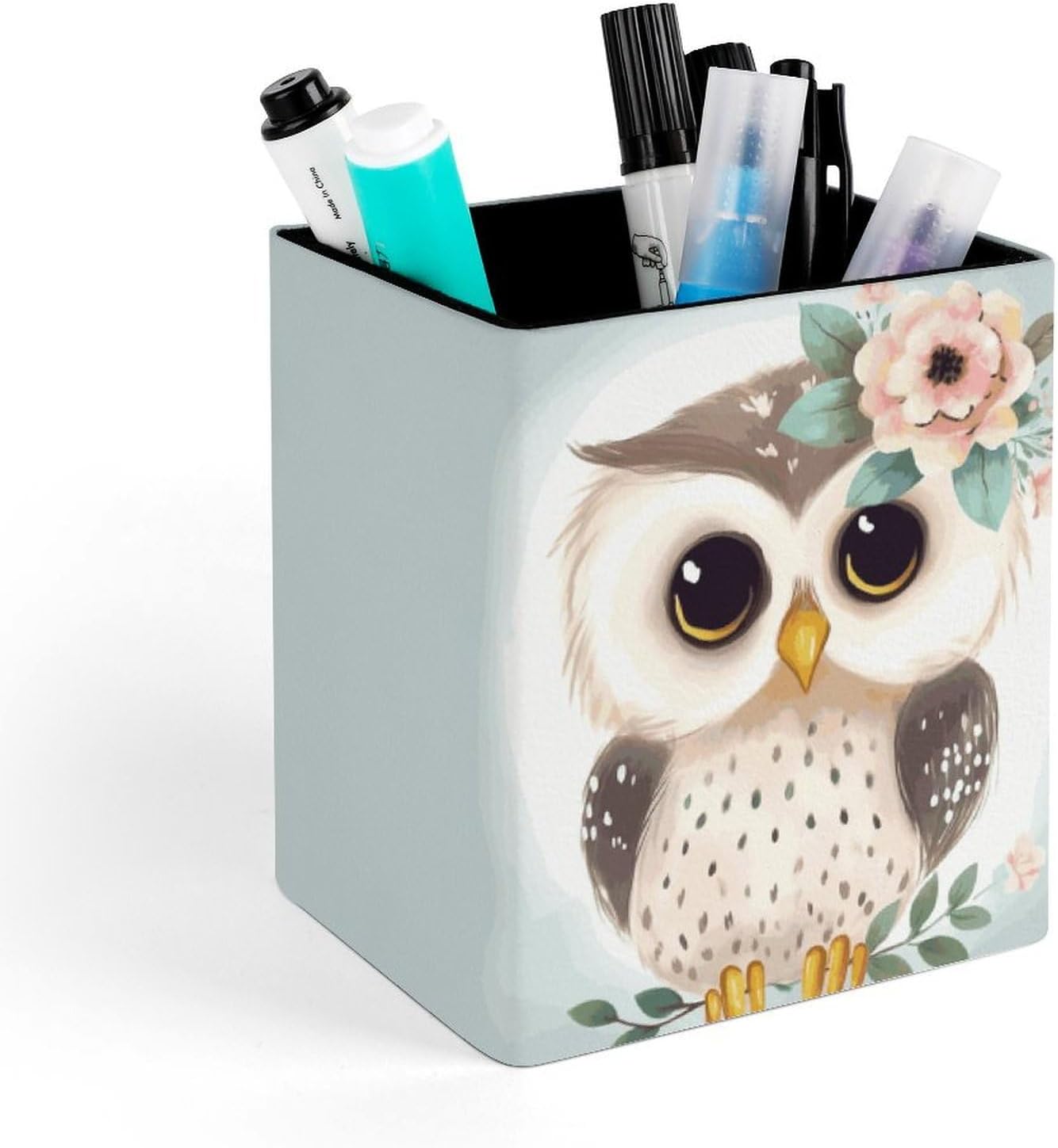 Owl Square Pen Holder Desk Organizer for Office Home