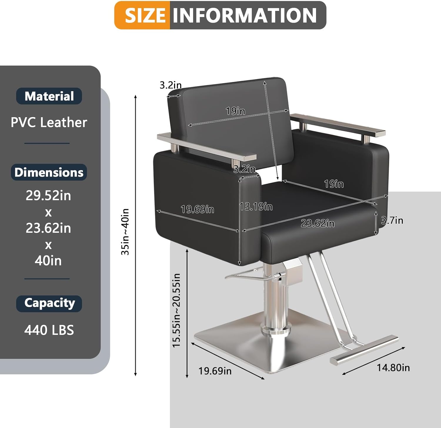 Barber Chair, 440 Lbs Capacity Heavy Duty Salon Chair with Hydraulic Pump, 360° Swivel Height Adjustable Spa Beauty Chair for Hair Stylist, Barbershop, Spa, Beauty Shop (Black)