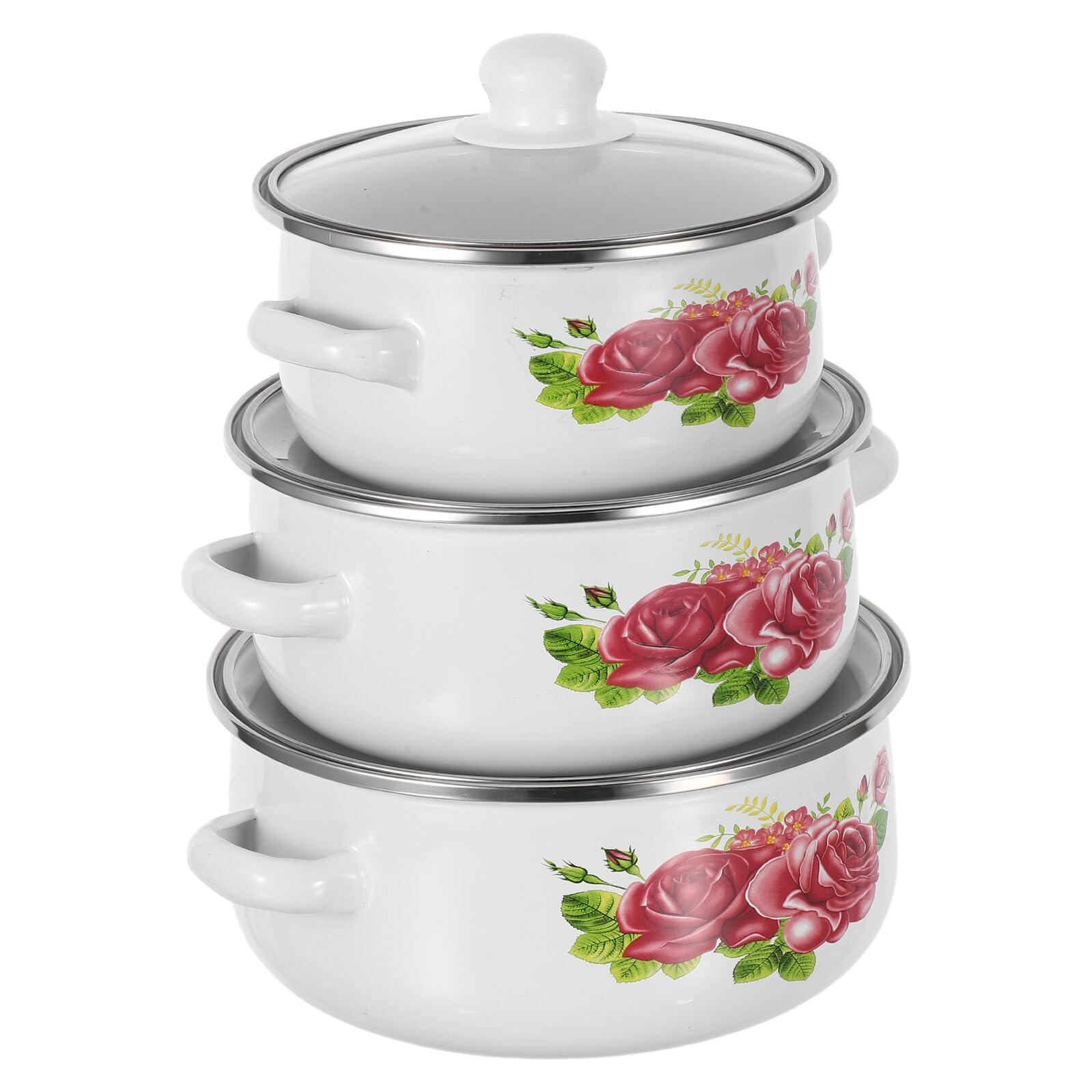 Casseroles émail LIFKOME lot de 3 marmites rétro avec double poignée