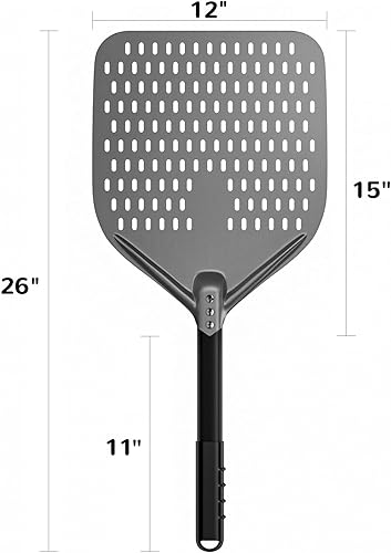 Miniatura 2 de G.a HOMEFAVOR Pela de pizza perforada, 12 x 14 pulgadas rectangular para pizza, pala de torneado de aluminio anodizado profesional, 26 pulgadas en