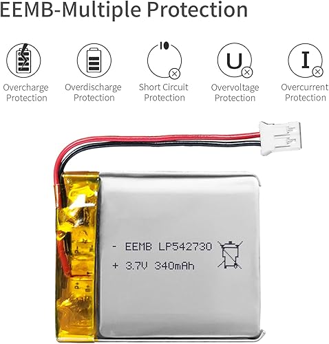 Miniatura 5 de EEMB Batería de polímero de litio 3.7V 340mAh 542730 Lipo Batería recargable con cable JST 0.079 in Conector para altavoz y dispositivo inalámbrico