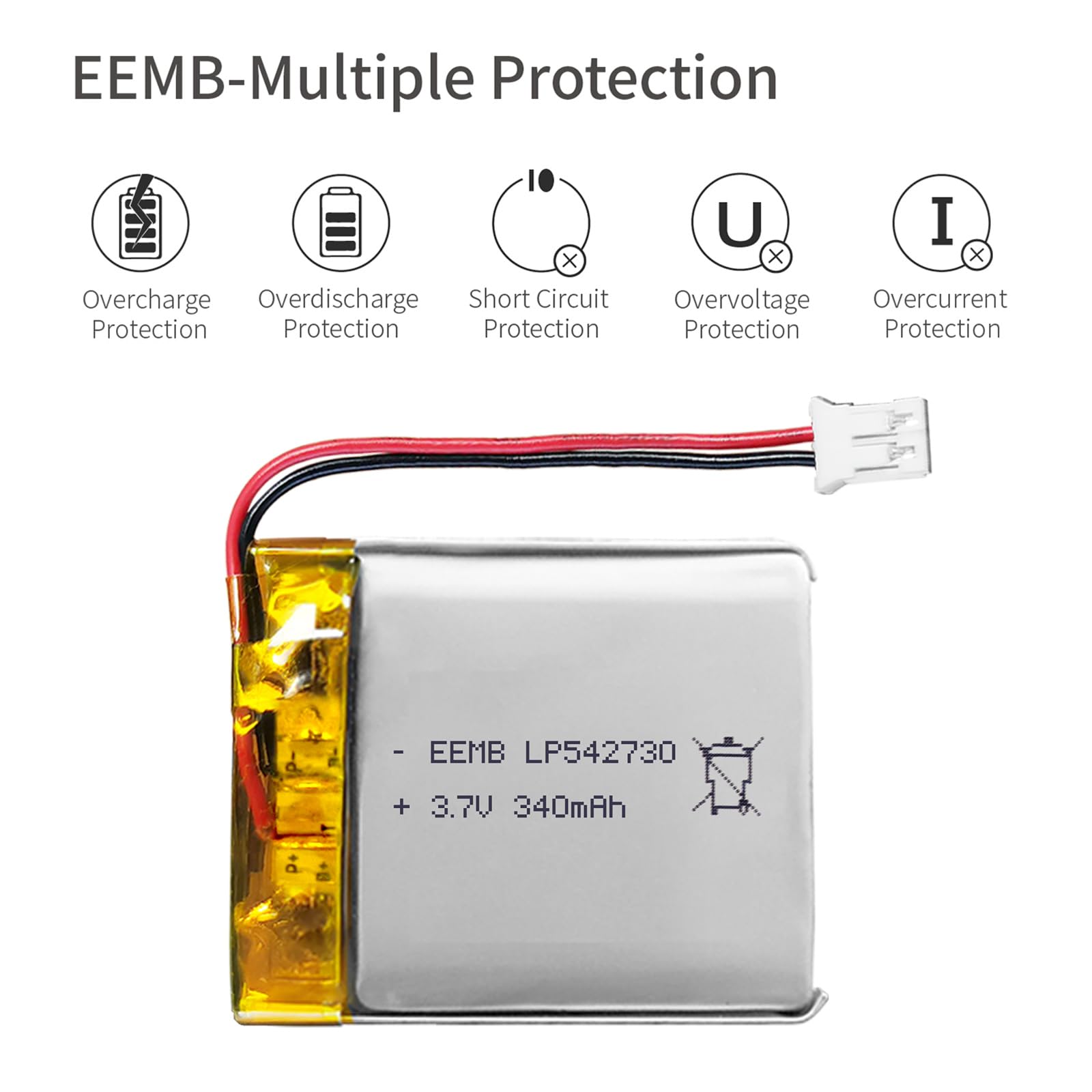 Amazon | EEMBリチウムポリマー電池3.7 V 340 mAh 542730 Lipo
