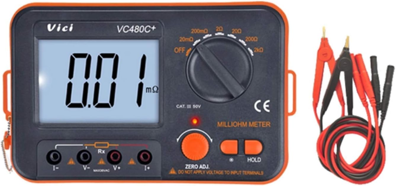 Digital millioh Meter 3 1/2 4 Wire Test with LCD Backlight Low Resistance multimeter 6 Range 0.01 mΩ - 2 kΩ Accuracy Measuring Instrument VC 480 C + for Resistance Transformer mot