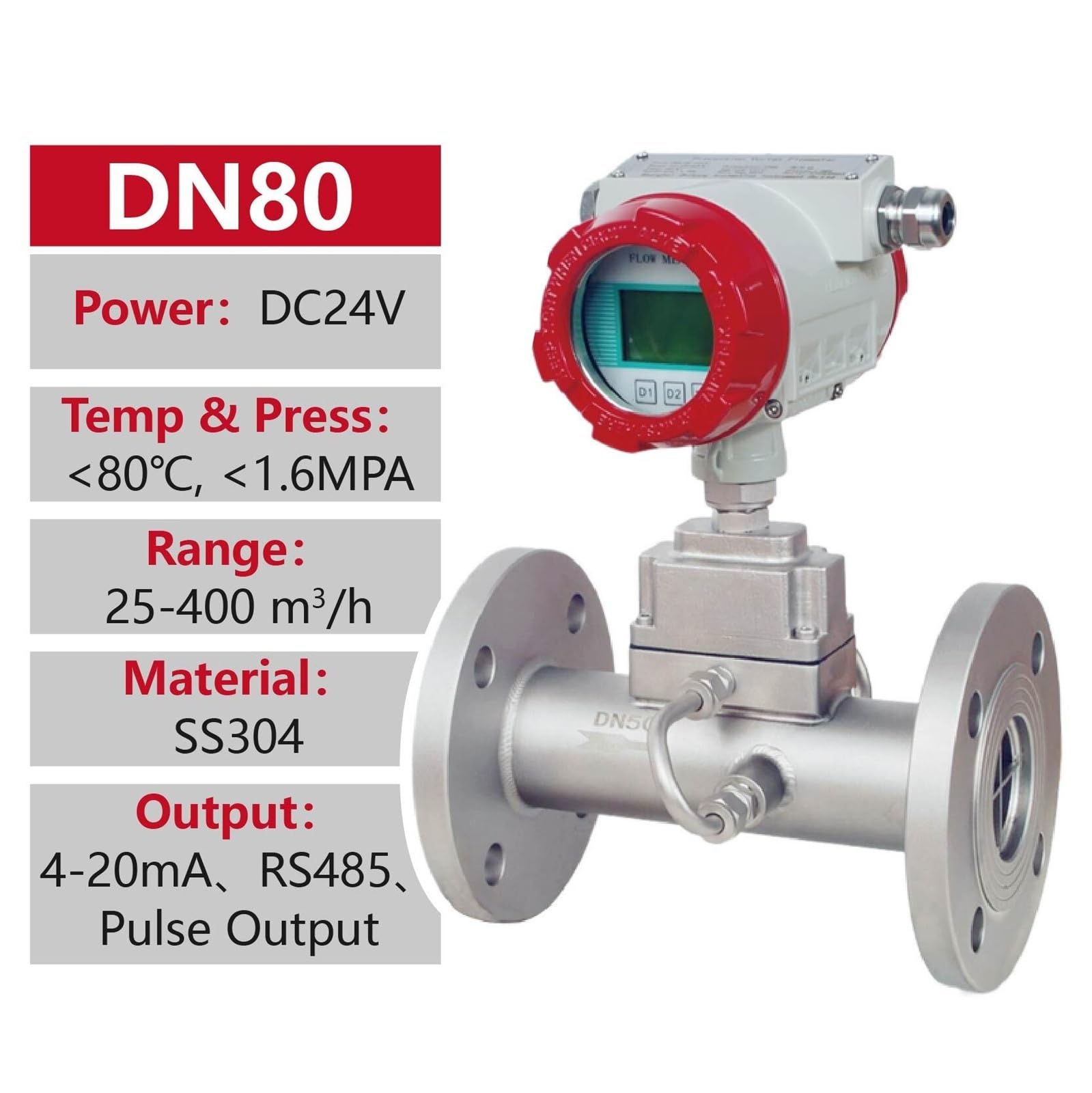 Medidor de Flujo Digital Exactitud del Acero Inoxidable DN80 DN100 de Digitaces biogás Gas Natural Metro Flujo Alta(DN80)