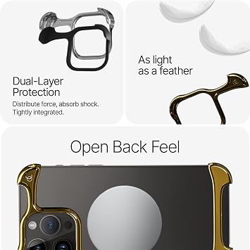 Arc Pulse Designed for iPhone 14 Pro Max Phone Case (2023), Minimalist Protective Shock Absorption Aerospace Grade Aluminum Shells + Elastomer Inlays Easy Fit 6.7 inch (Aluminum Mirror Polish Gold)