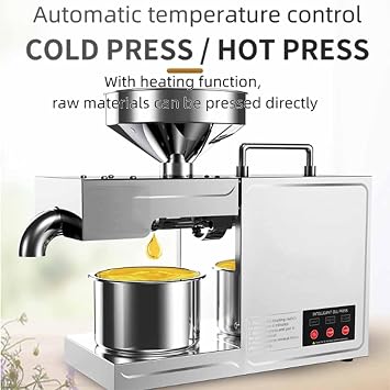 820W Oil Press Machine, Automatic Olive Oil Extraction Squeezer, Commercial Oil Press Machine, Commercial Electric Hot Cold Nut Seed Extractor for Food Grade 304 Stainless Steel, Peanut, Sesame
