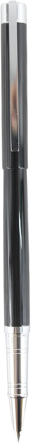 Sipliv 126 Slim Fountain Pen with Gift Box, Silver Clip, Fine Nib, Black, Glossy Black
