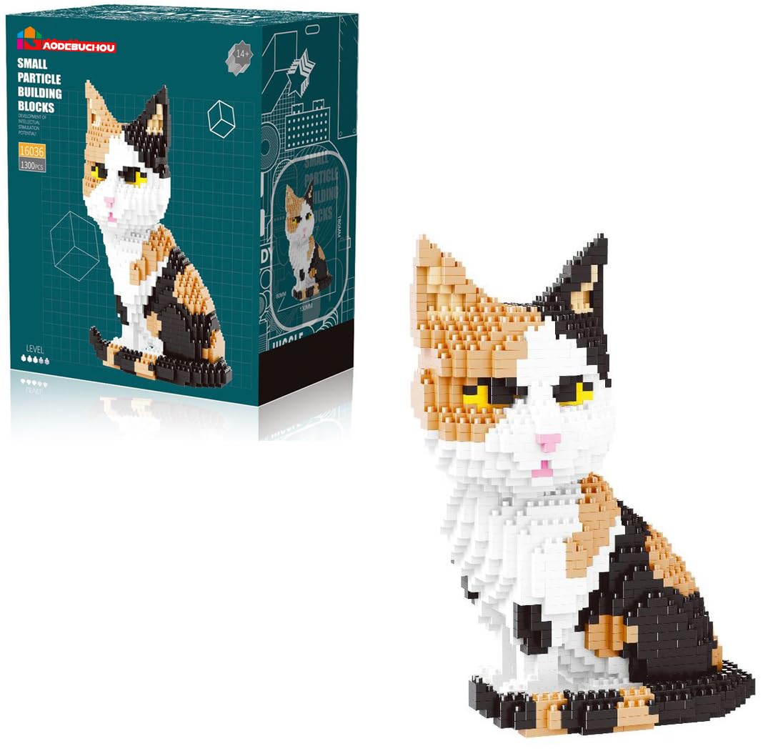 Calico Cat Micro Building Block Set,1300 PCS Animals Toys Compatible with Mini Lego Sets,Birthday Gifts for Adults Women Boys Girls 10 11 12 13 14+(Challenging)