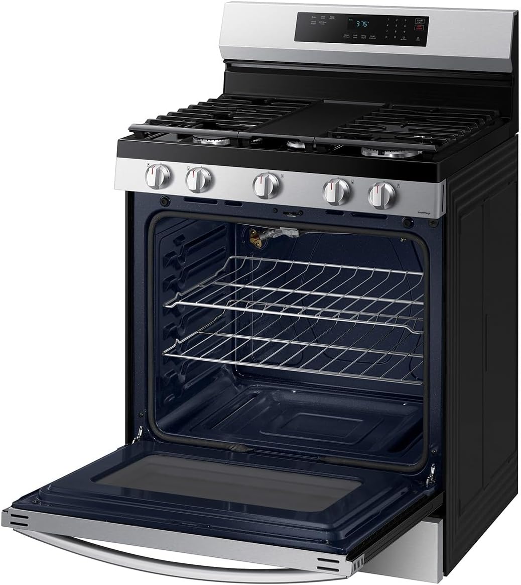 Samsung 6.0 Cu. Ft. Smart Freestanding Gas Range with 18K BTU Dual Ring Power Burner and Self Clean, Stainless Steel, NX60A6311SS/AA