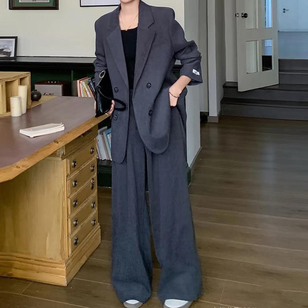 Women’S Notch Lapel Double Breasted Custom Fit Blazer and Pants – Daily Office Casual Formal Set