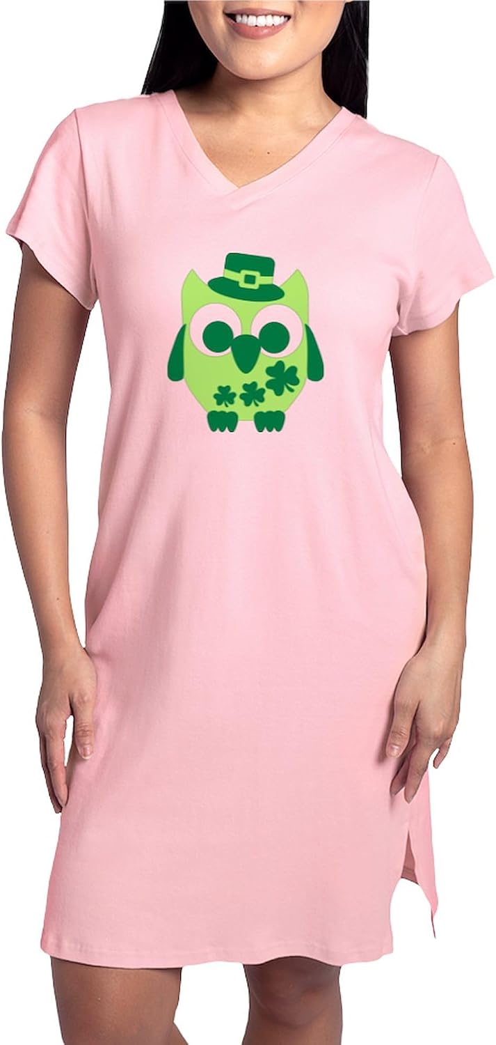 CafePress Irish Shamrock Owl Women's Nightshirt, Soft Long Pajama Shirt, Cotton PJs/Pyjamas
