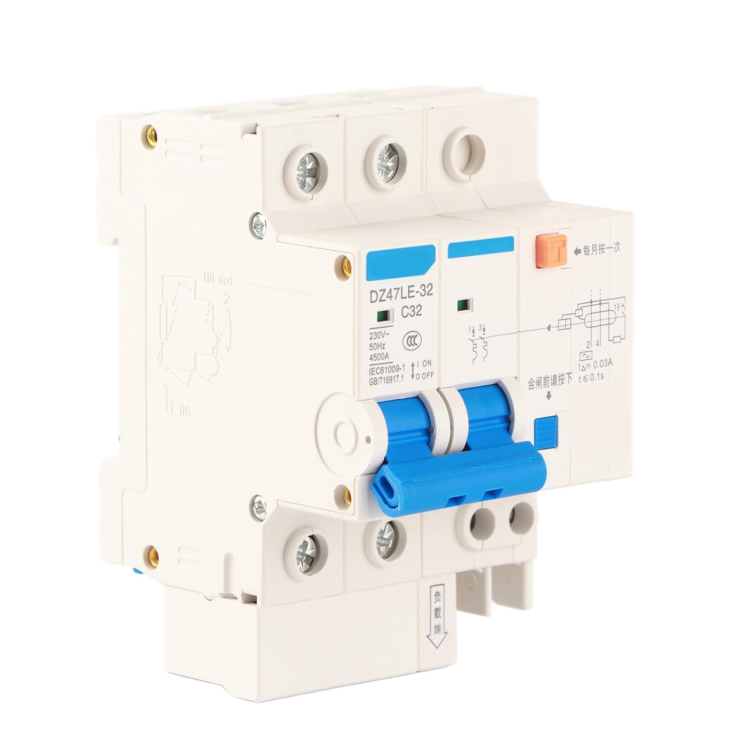 Current Circuit Breaker, 230V 32A 30mA Current Circuit Breaker DZ47LE-32 2P+N C32