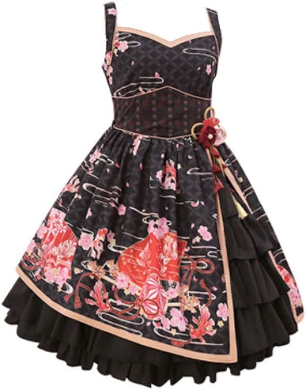 BLESSI Women's Lolita Flowers Print Sleeveless Dress
