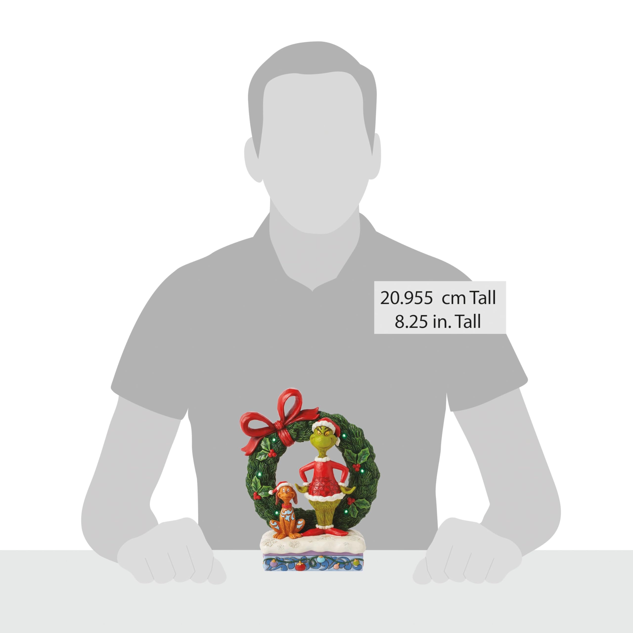 The Grinch by Jim Shore Grinch & Max Light-Up Wreath Figurine, Multicolor, height 21cm - Image 4