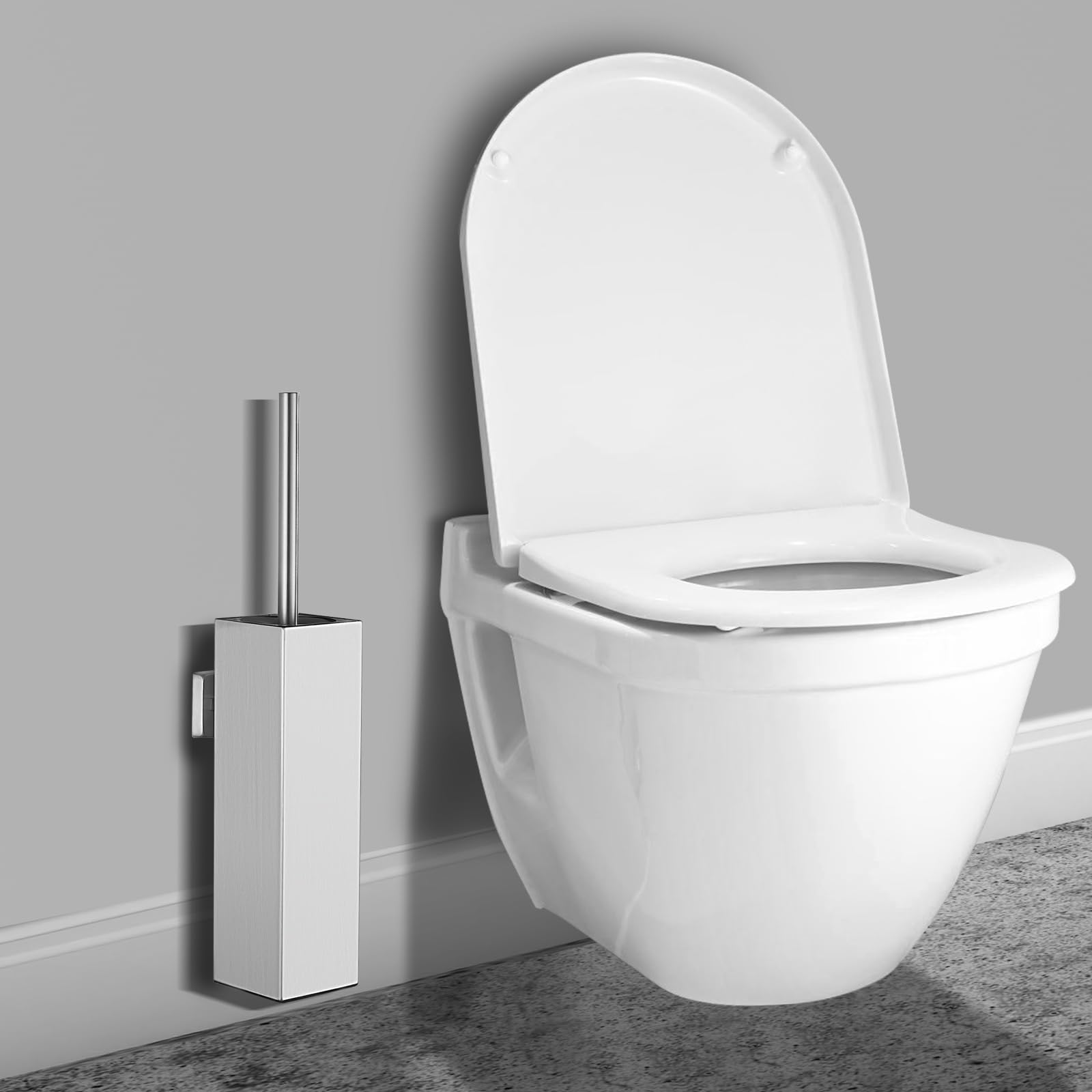 WC-Bürste Wandmontage WC-Bürsten mit Halter für Badezimmer Toilettenschüsselbürste Quadratisch Gebürstetes Nickel