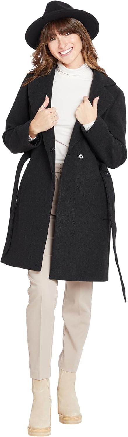 NINE WEST Women's 37-inch mid-Length Faux Wool Coat