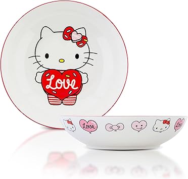 Toynk Sanrio Hello Kitty Love 9-Inch Ceramic Coupe Large Dinner Bowl For Serving Pasta, Salad, Cereal