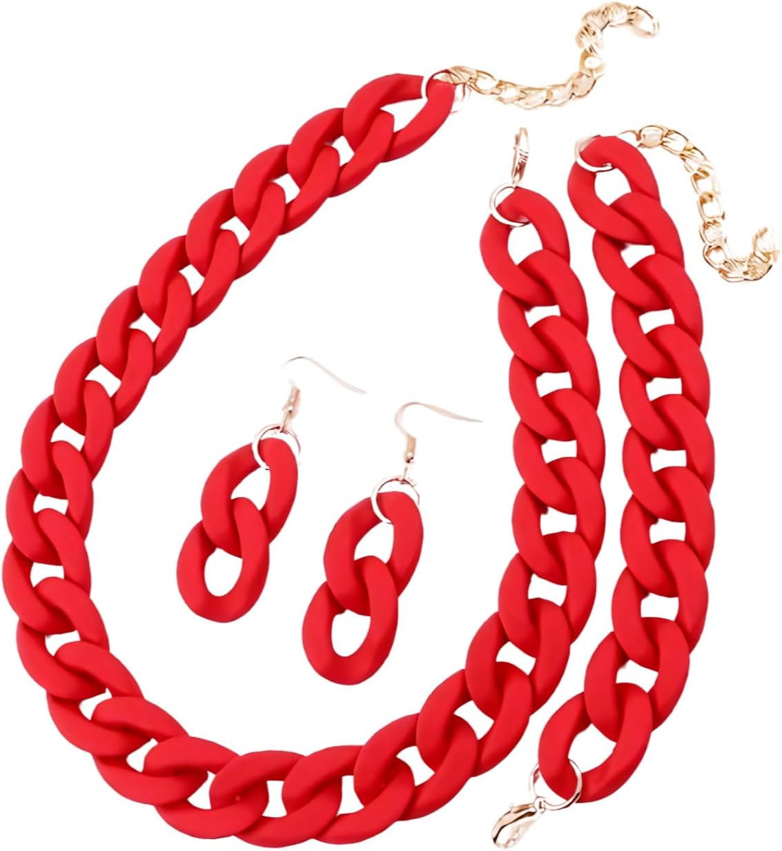 XAM 3PCS/set Acrylic Macaron Chunky Necklace Bracelet and Stud Earring Exaggerate Retro Costume Jewelry for Women