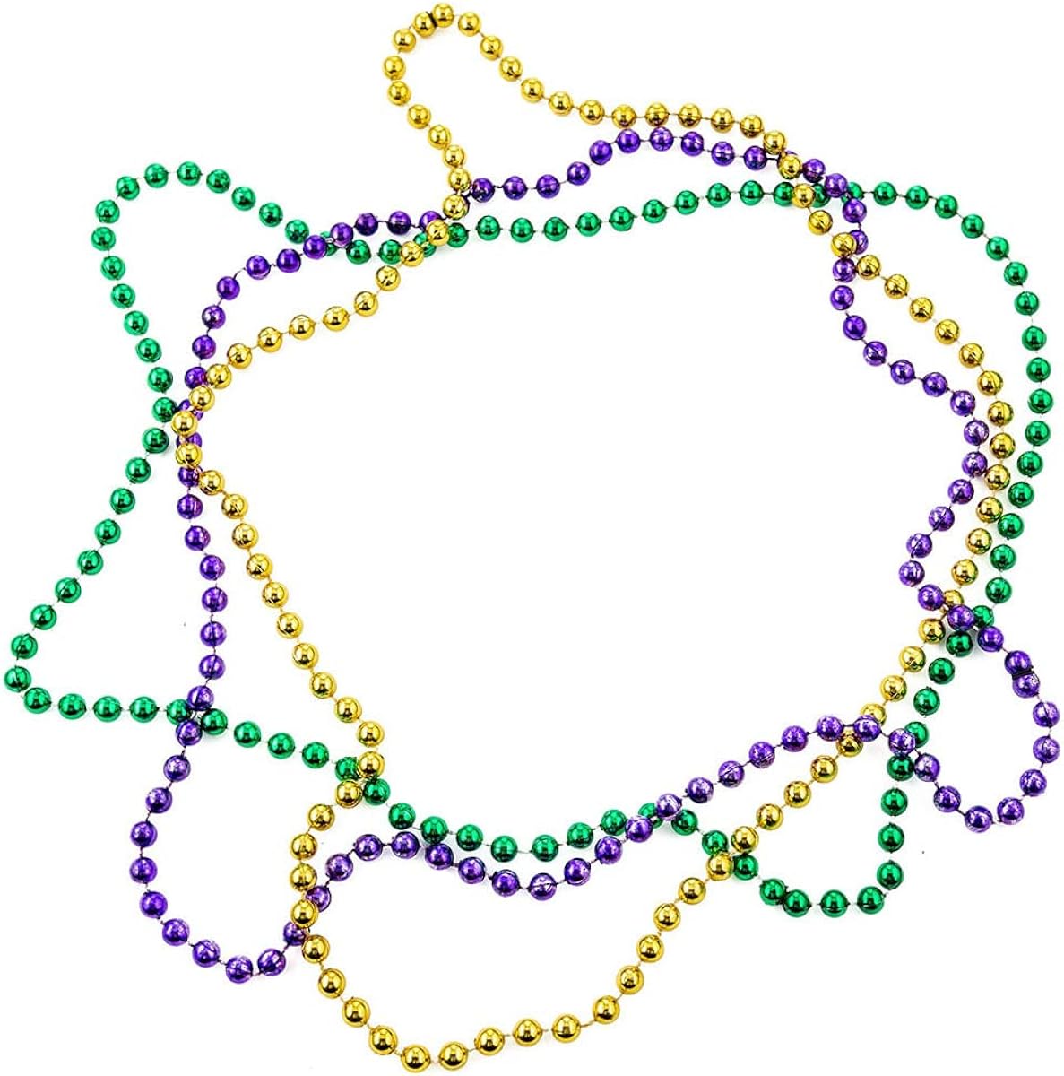 Caiyao Collar largo de 312 piezas de cuentas de Mardi Gras de oro morado y verde, multicolor metálico surtido, collar de cuentas, fiesta, festival,