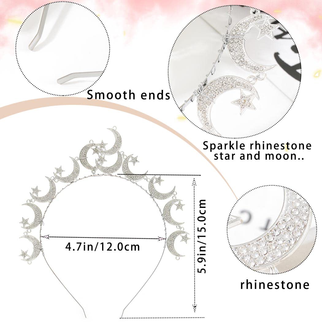 Sparkly Star Moon Halo Headband Silver Rhinestones for Women Party Cosplay Moon Goddess Halo Crown Headband with Rhinestone, Metal  main image 4