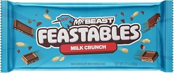 Mr Beast Feastable Chocolate Bar Mix Bundle - x1 Milk Chocolate, x1 Almond Milk Chocolate, x1 Milk Crunch, x1 Peanut Butter - 4 x 60g Bars