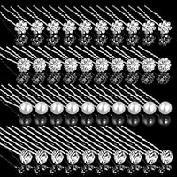 Braut Hochzeit Haarnadeln 40 Stück Strass Perlen Haarnadeln Haarschmuck Silber U-Förmige Blumen Kristalle Brautschmuck für Frauen und Mädchen Kommunion, Hochzeit Party